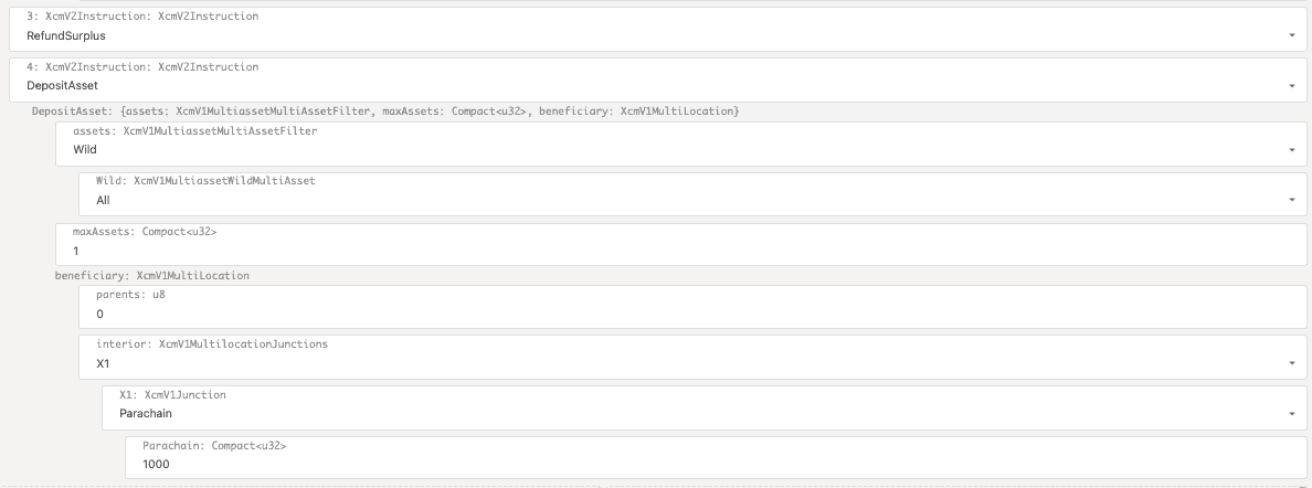 RefundSurplus and DepositAsset instructions and settings